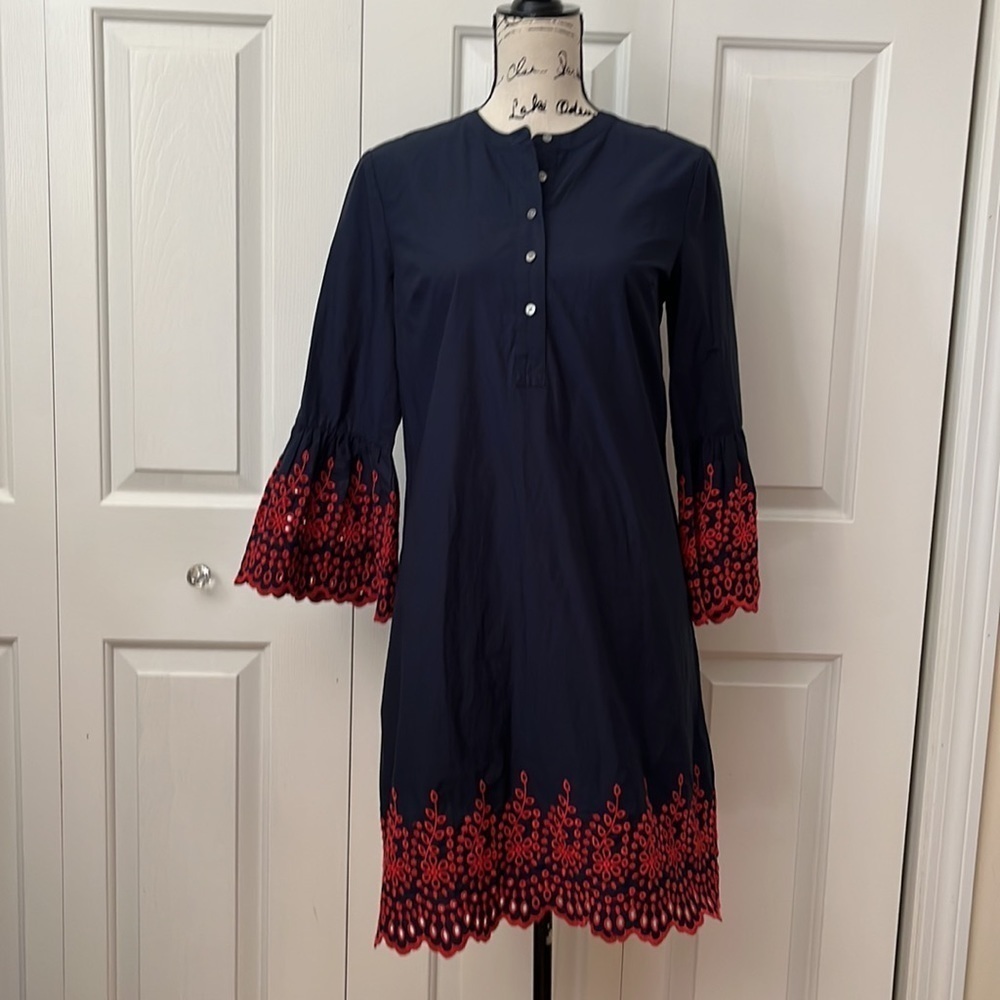 NWT J. Crew Embroidered Eyelet bell sleeve dress Sz XS Sm​ - Picture 2 of 10